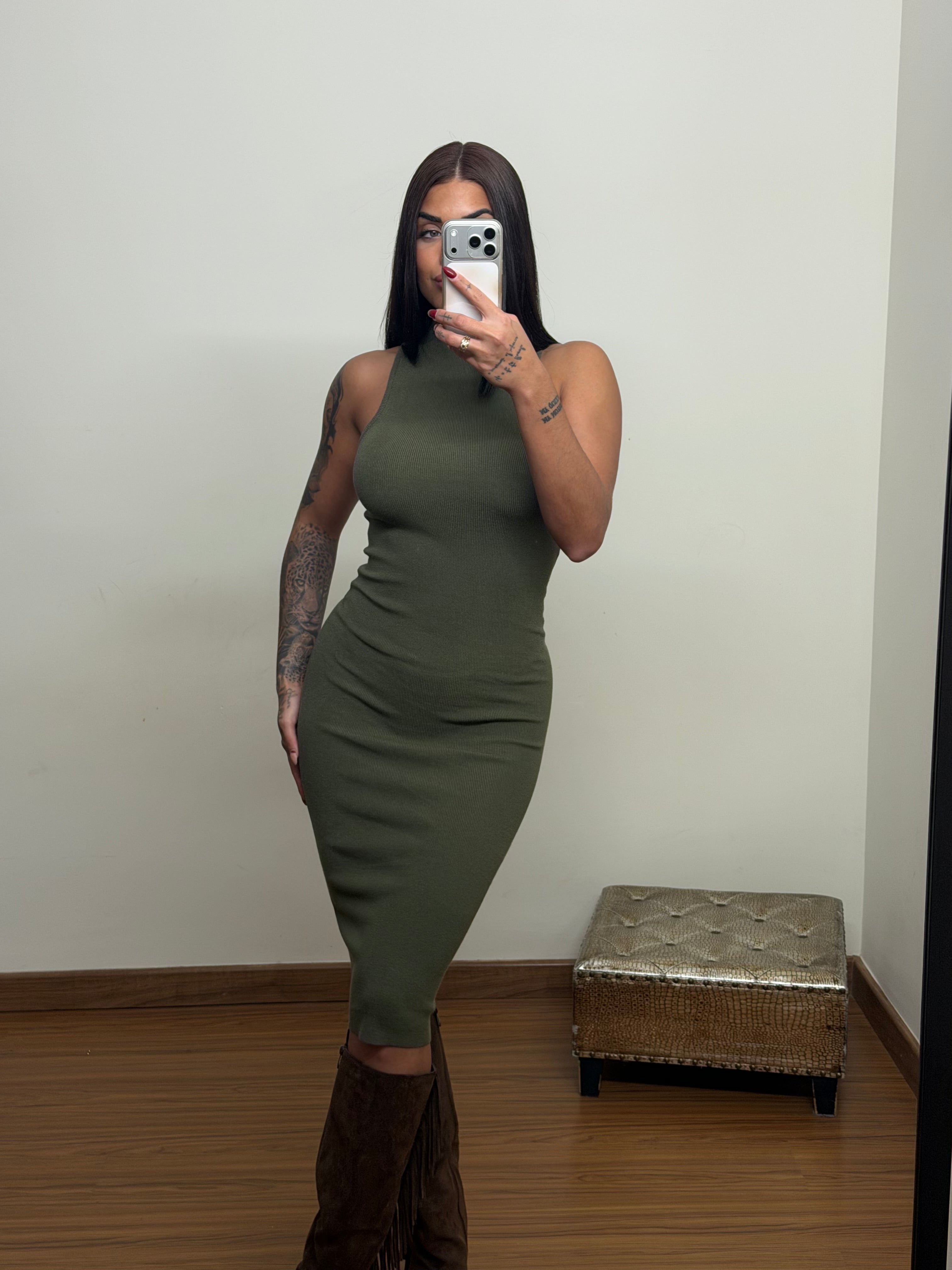 Vestido punto basic verde