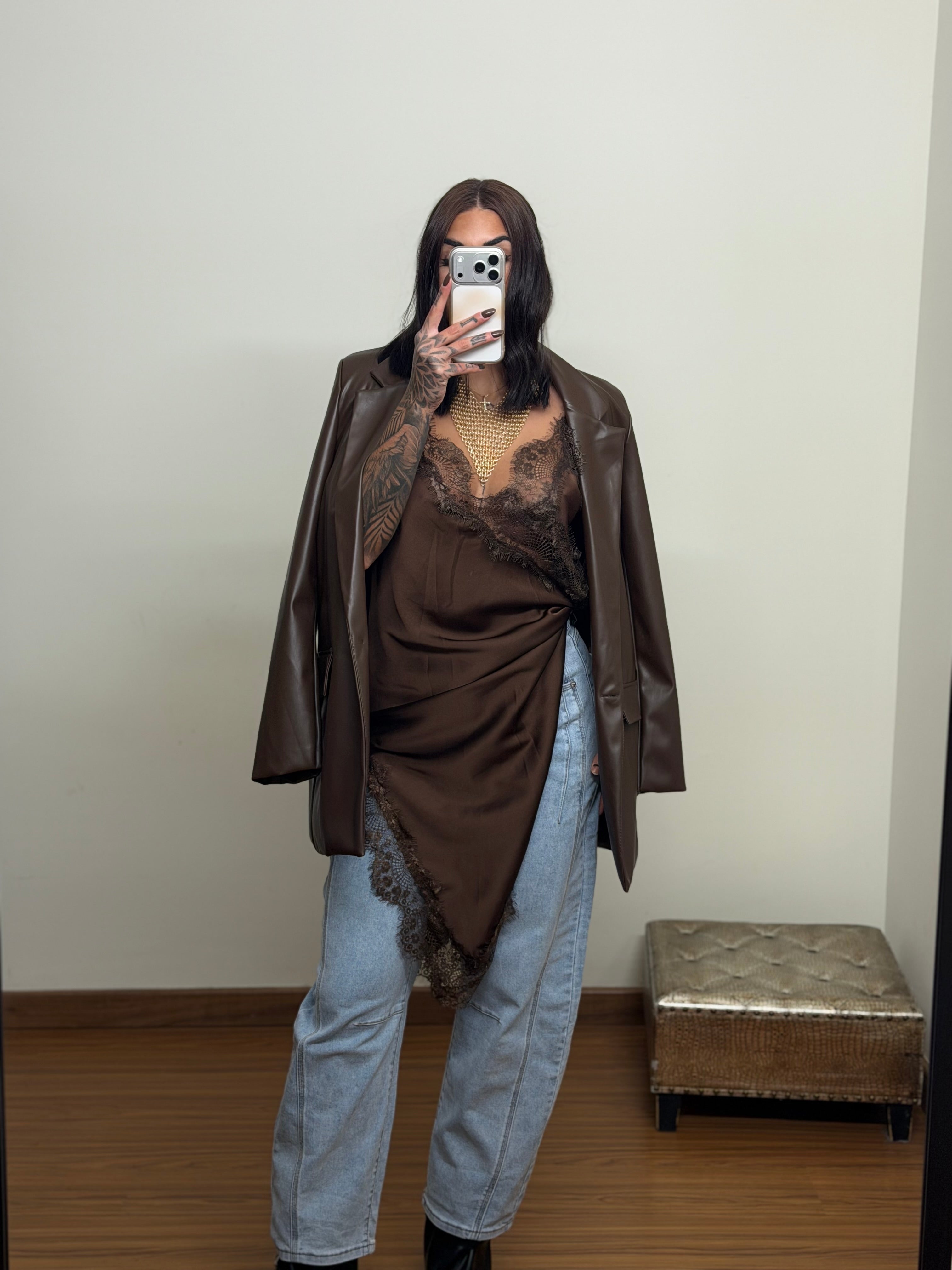 Blazer oversize polipiel chocolate