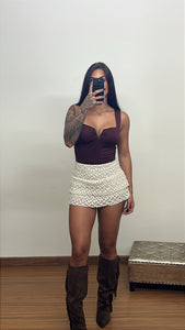 Falda pantalón encaje beige