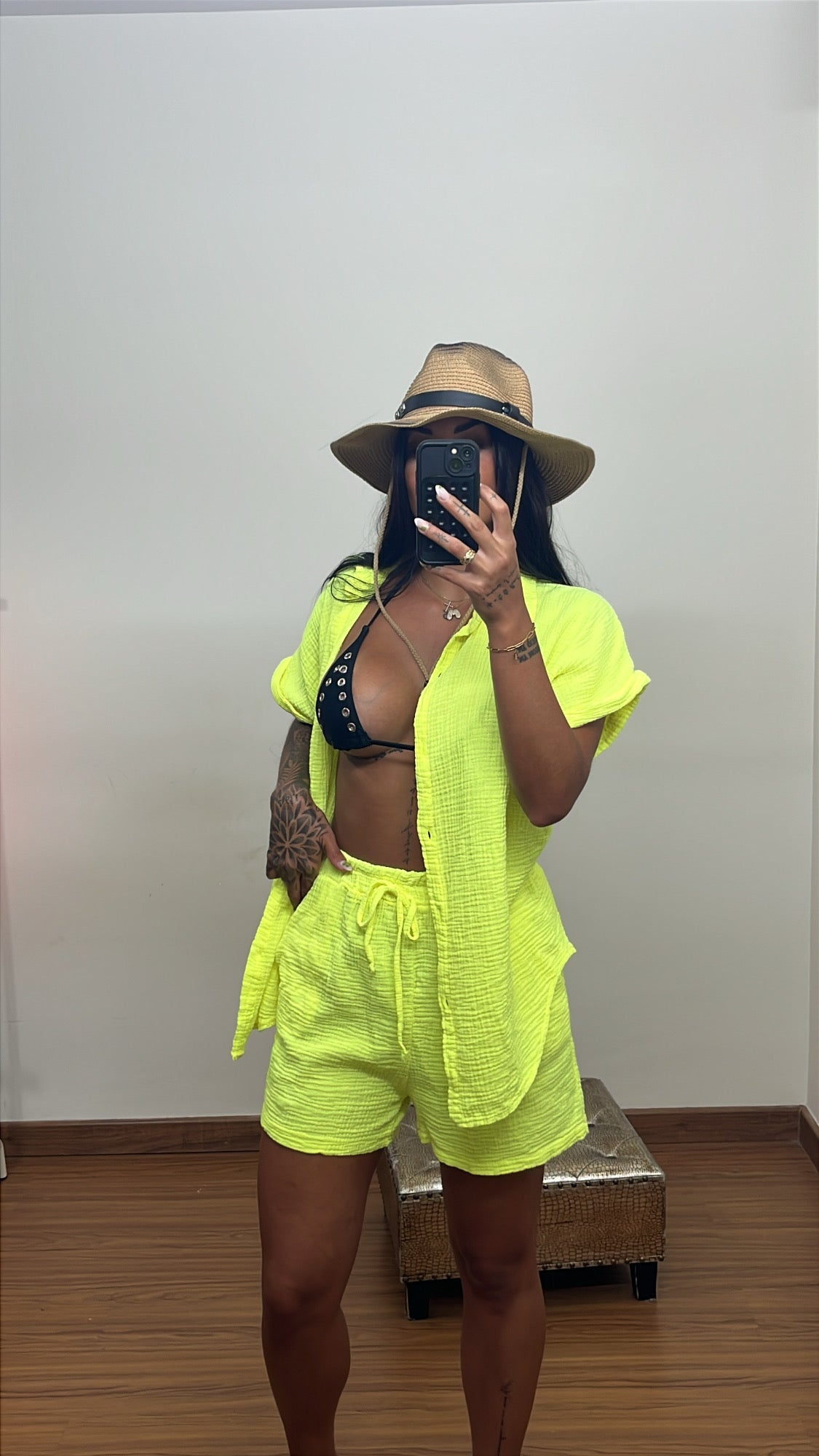 Conjunto bambula fluor amarillo