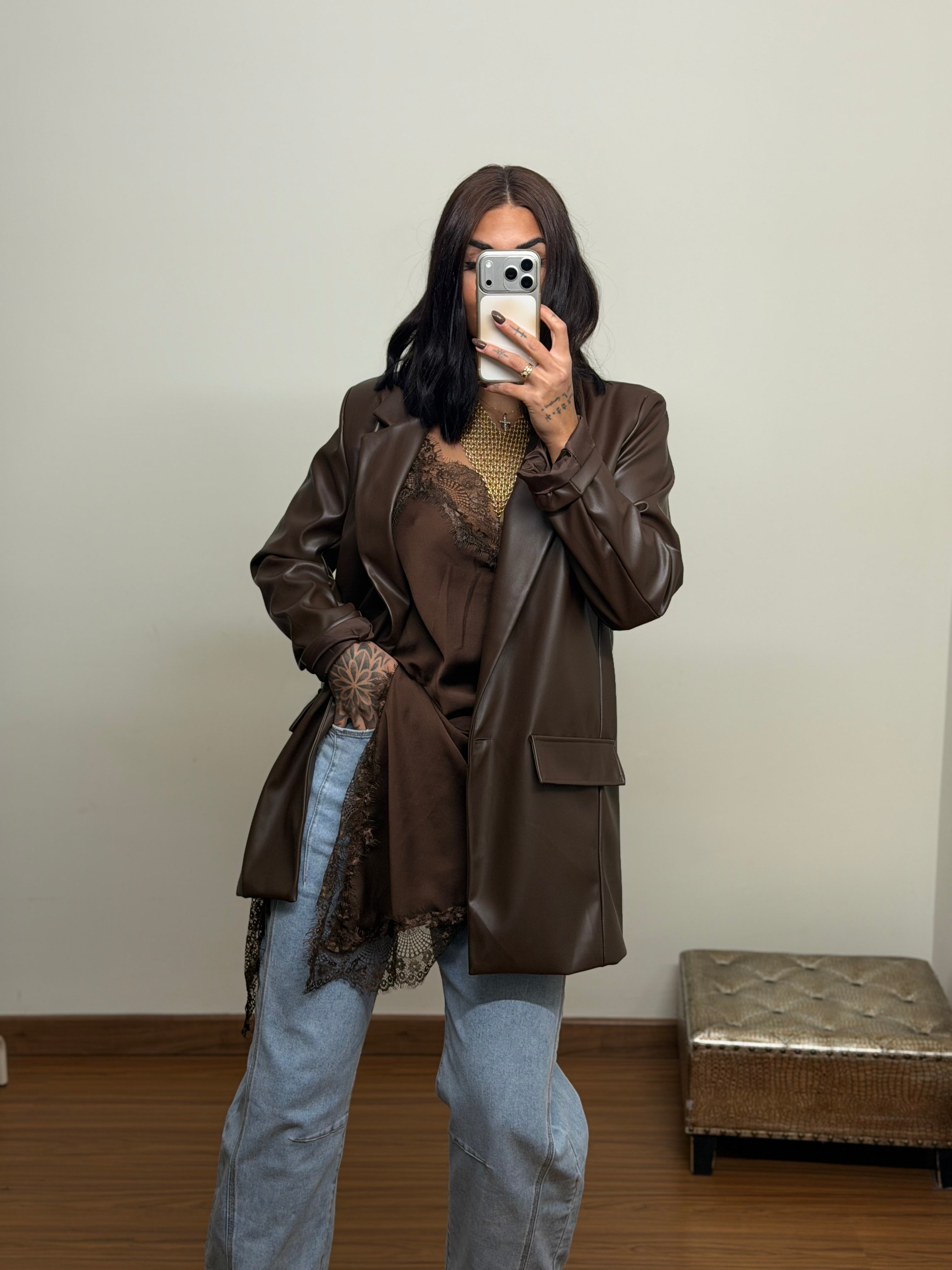 Blazer oversize polipiel chocolate
